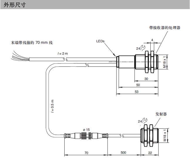 倍加福超声波双张传感器外观尺寸：