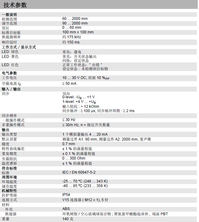 倍加福超声波技术参数